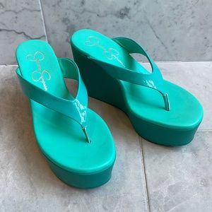 Jessica Simpson turquoise platform sandals